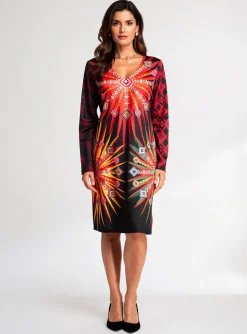 Robe Mi-longue 101 Idees Rouge Manches Longues
