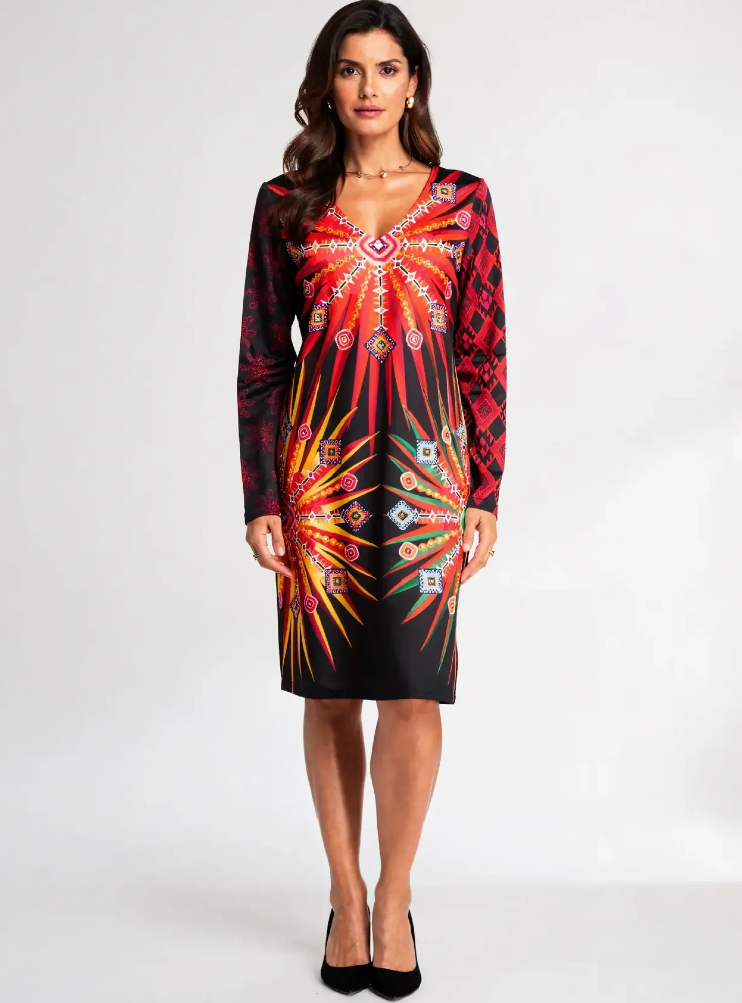 Robe Mi-longue 101 Idees Rouge Manches Longues