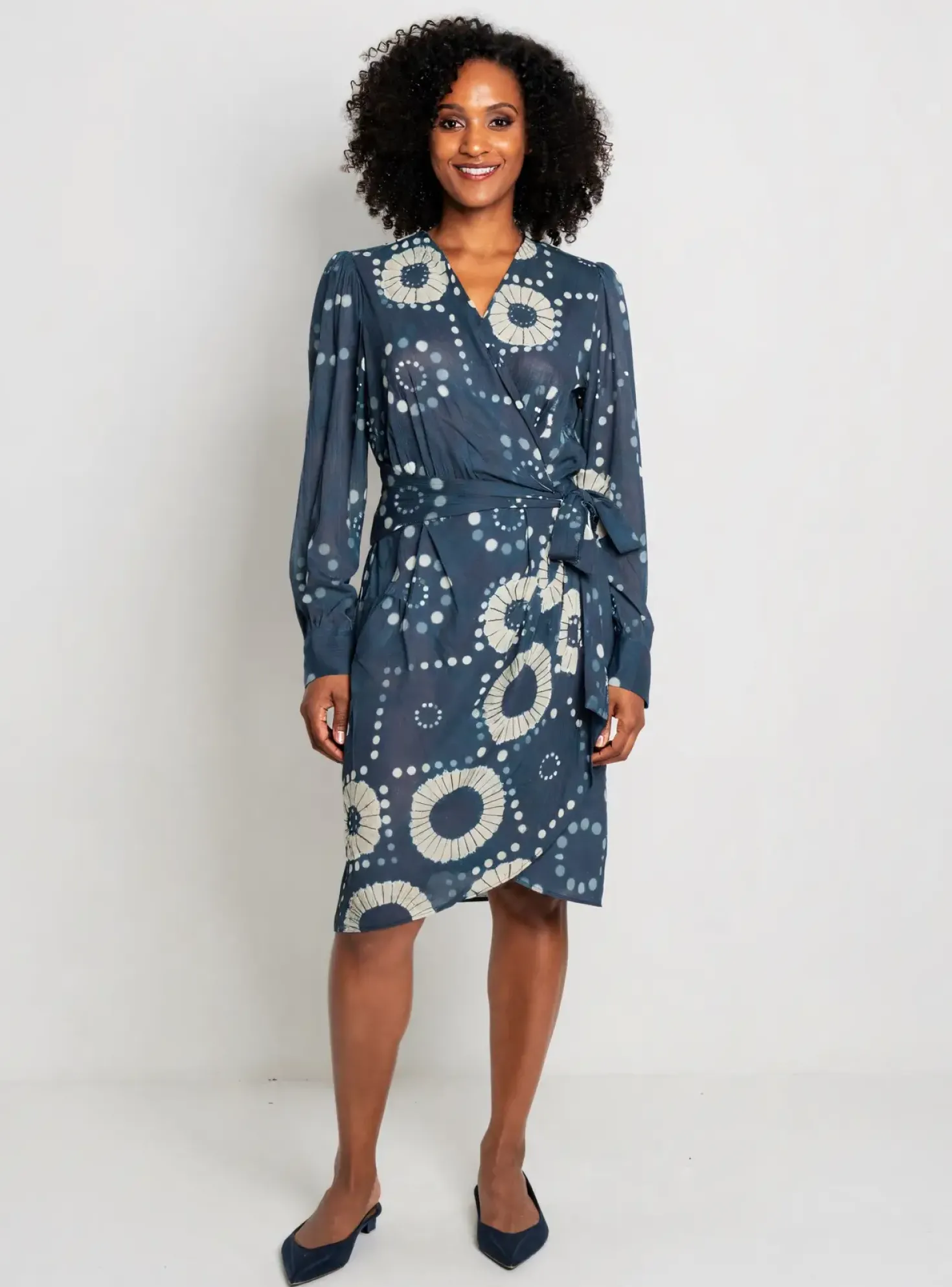 Robe Mi-longue Mare Di Latte Bleu Manches Longues