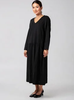 Robe Mi-longue Masai Noir Manches Longues