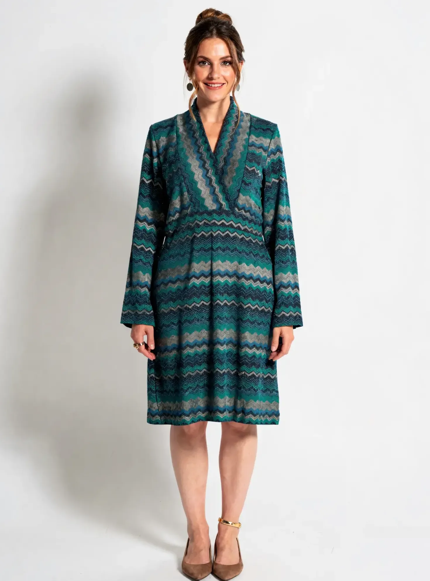 Robe Mi-longue Nathalie Chaize Vert Manches Longues