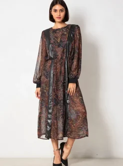 Robe Mi-longue Nü Marron Manches Longues