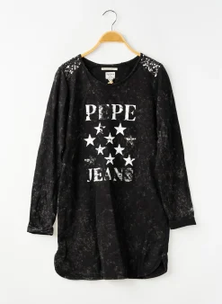 Robe Mi-longue Pepe Jeans Noir Manches Longues