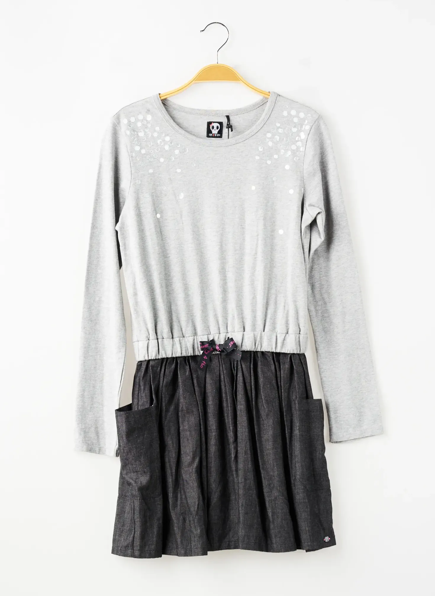 Robe Mi-longue Sorry 4 The Mess Gris Manches Longues