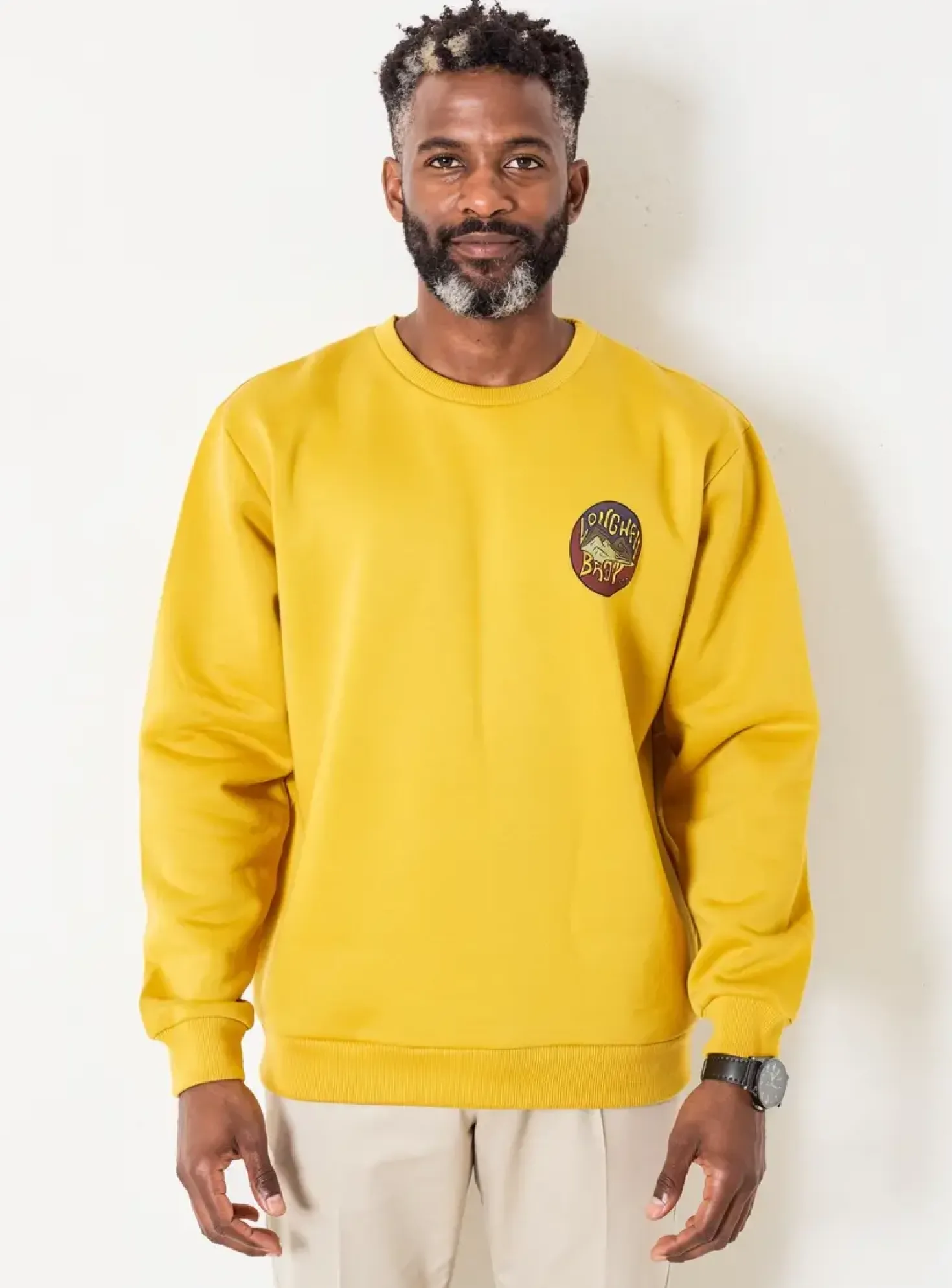 Sweat-shirt Blend Jaune Manches Longues