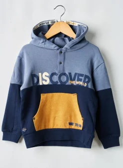 Sweat-shirt À Capuche Boboli Bleu Manches Longues