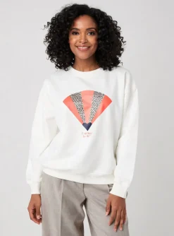Sweat-shirt C'est Beau La Vie Blanc Manches Longues