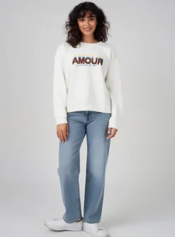 Sweat-shirt C'est Beau La Vie Blanc Manches Longues