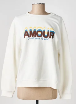 Sweat-shirt C'est Beau La Vie Blanc Manches Longues