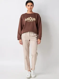 Sweat-shirt C'est Beau La Vie Marron Manches Longues