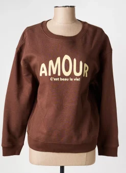 Sweat-shirt C'est Beau La Vie Marron Manches Longues