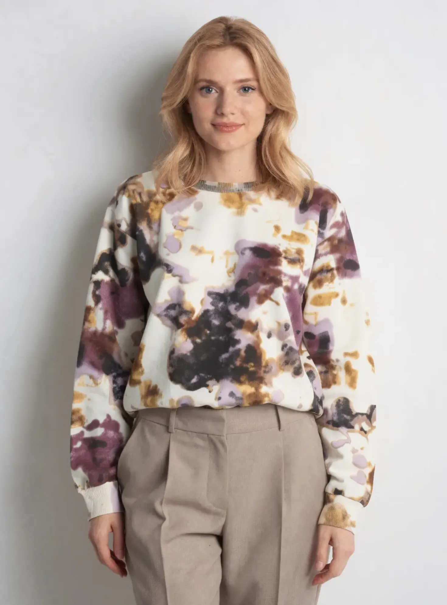 Sweat-shirt Nü Beige Manches Longues