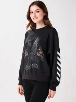 Sweat-shirt Rose Garden Noir Manches Longues