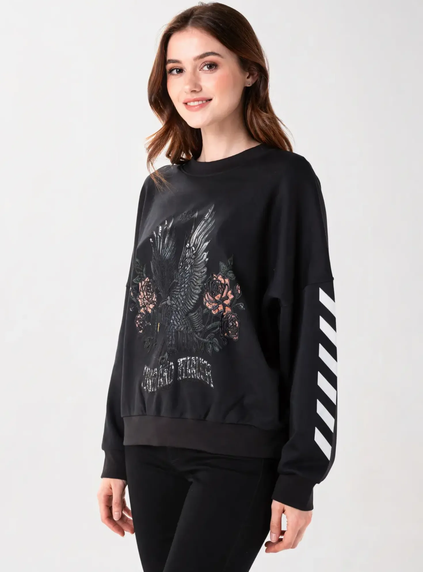 Sweat-shirt Rose Garden Noir Manches Longues