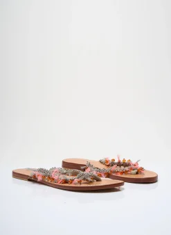 Tongs Ambre Babzoe Argent Talon Plat Jusqu'à 3cm