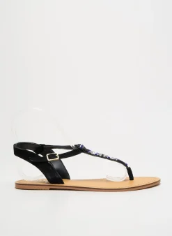 Tongs Amenapih Noir Talon Plat Jusqu'à 3cm