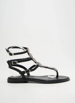 Tongs Kotris Noir Talon Plat Jusqu'à 3cm