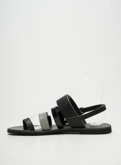 Tongs Les Spartiates Phoceennes Noir Talon Plat Jusqu'à 3cm