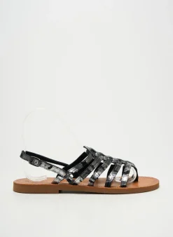 Tongs Les Spartiates Phoceennes Argent Talon Plat Jusqu'à 3cm
