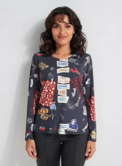 Top Fuego Woman Bleu Manches Longues
