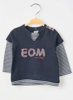 T-shirt Elle Est Ou La Mer Bleu Manches Longues