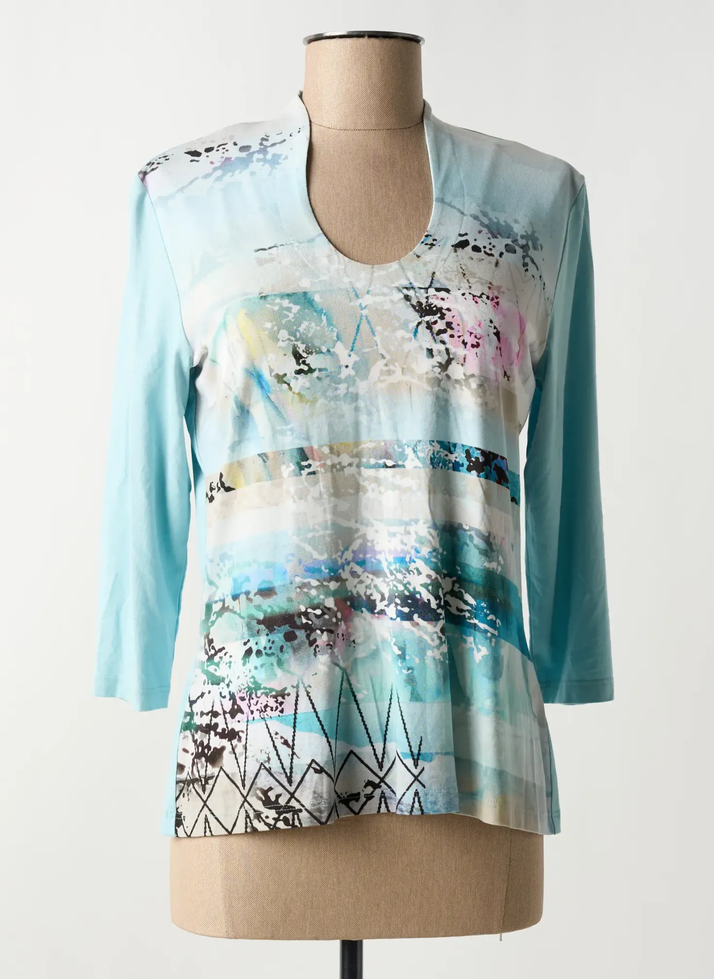 T-shirt Frank Walder Bleu Manches 3/4