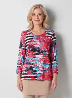 T-shirt Marble Rouge Manches 3/4