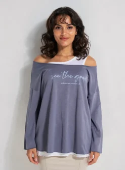 T-shirt Sheego Bleu Manches 3/4
