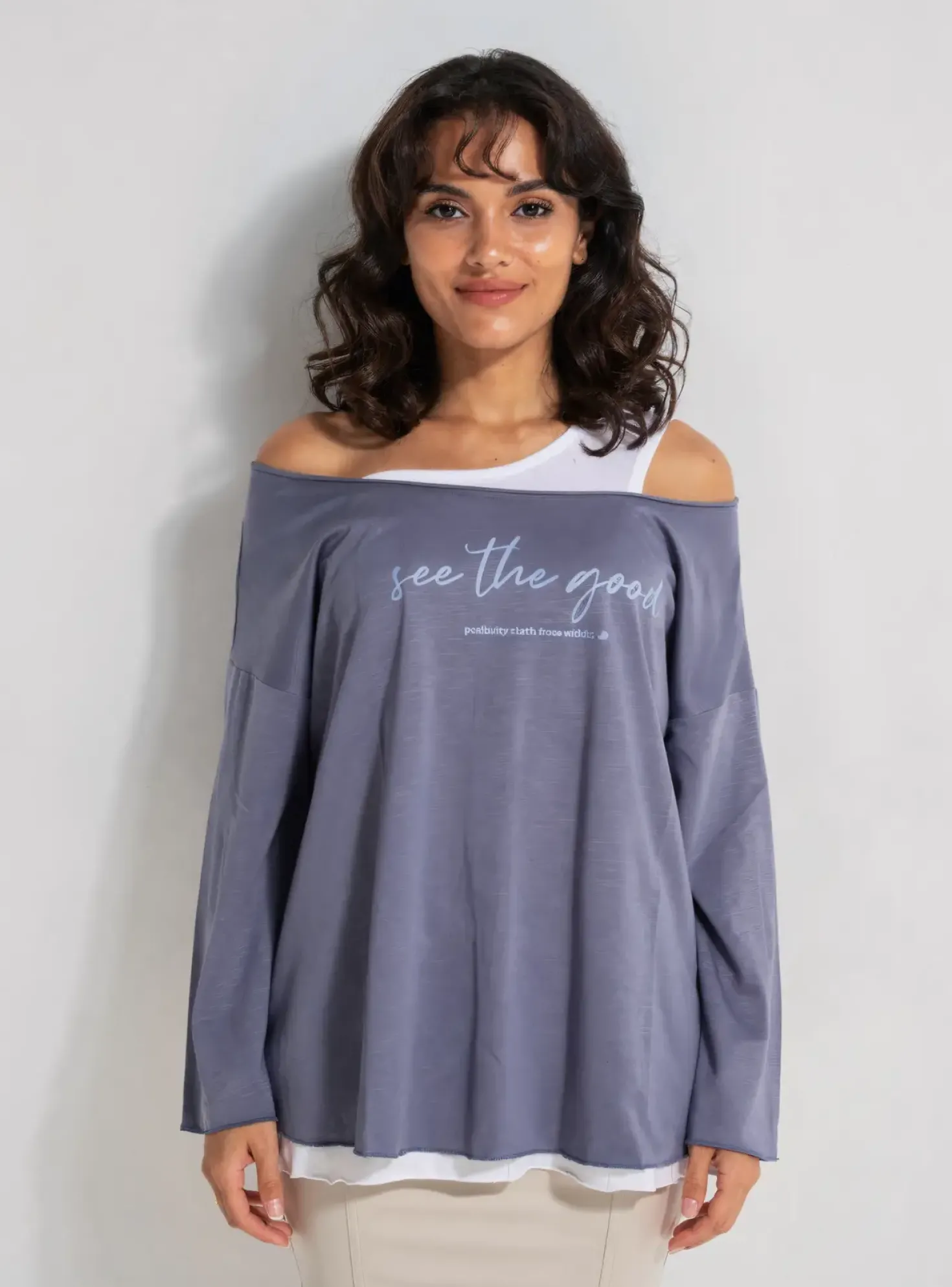 T-shirt Sheego Bleu Manches 3/4